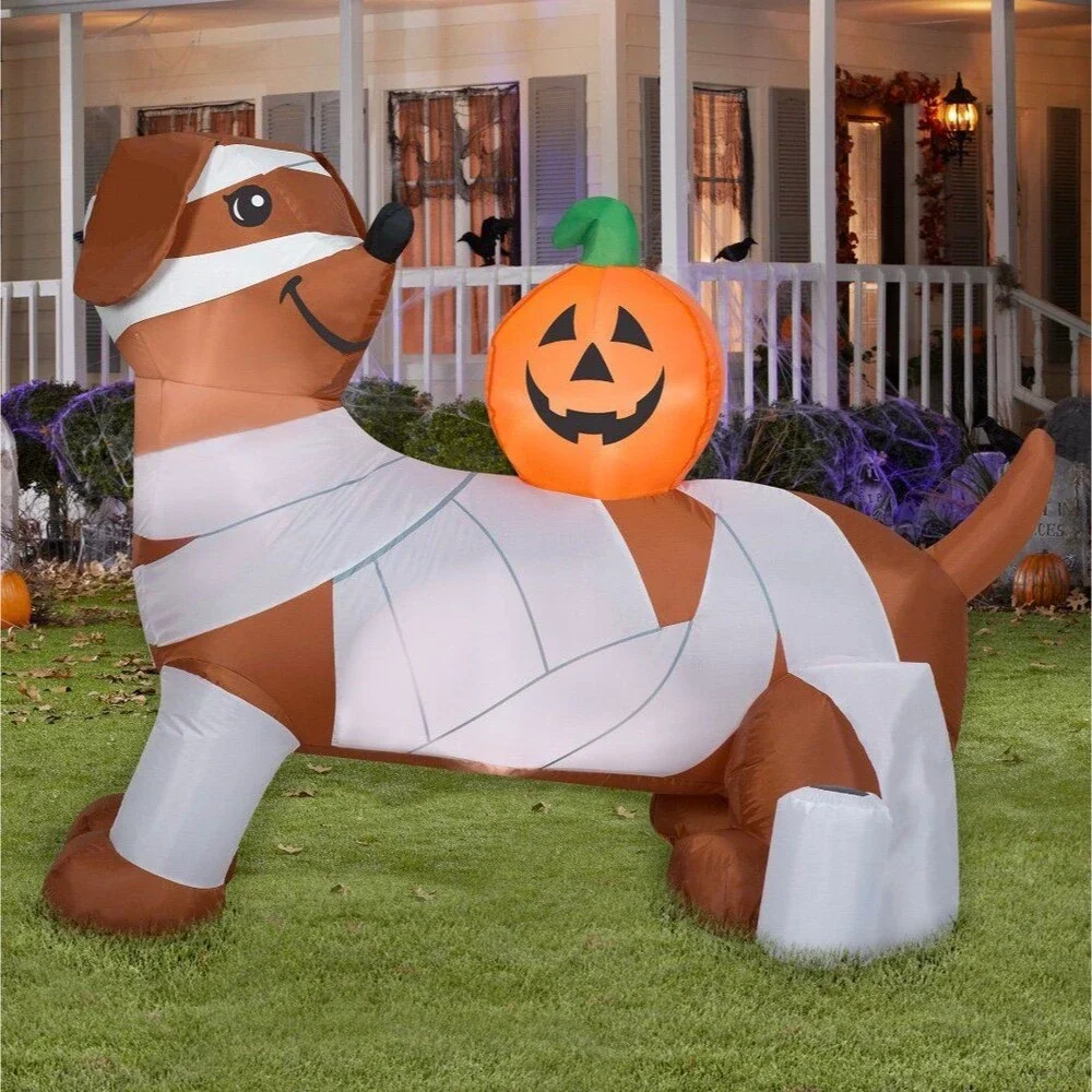 4.5ft Mummy Dachshund Dog with Pumpkin Halloween Inflatable